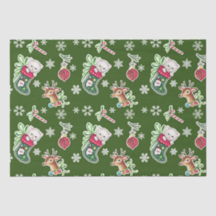 Meowy Christmas Happy Reindeer on Green Tissue Paper