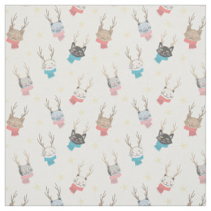 'Meowy Christmas' Holiday Cats In Antlers Pattern Fabric