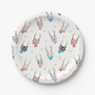 'Meowy Christmas' Holiday Cats In Antlers Pattern Paper Plate