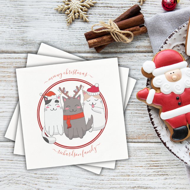 Meowy Christmas Holiday Cats Napkin (Creator Uploaded)