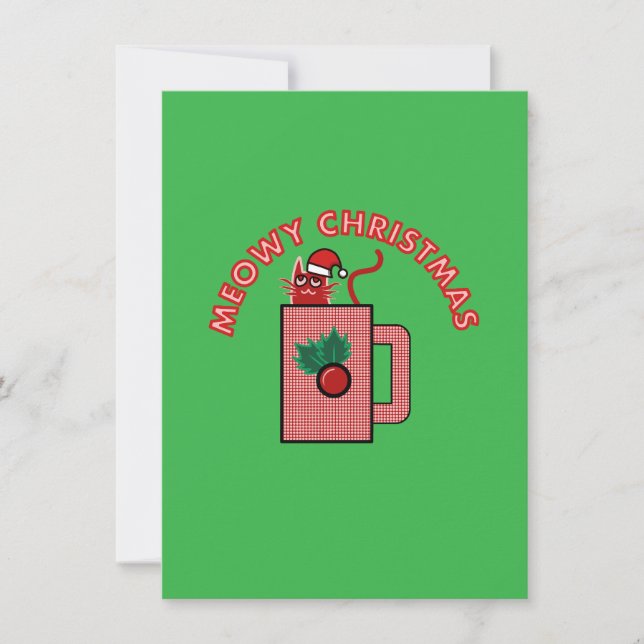 MEOWY CHRISTMAS Holiday Greeting Card Green (Front)