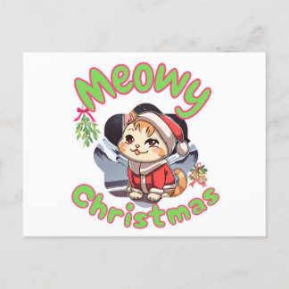 Meowy christmas holiday postcard