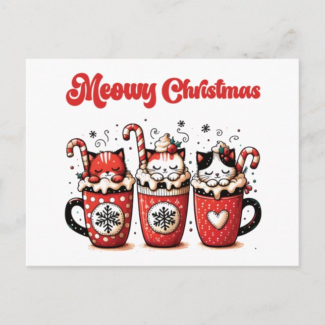 meowy christmas holiday postcard (Front)