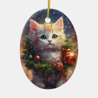 Meowy Christmas Kitten Wreath Ornament