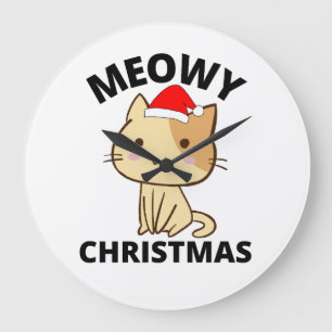 Meowy Christmas       Large Clock