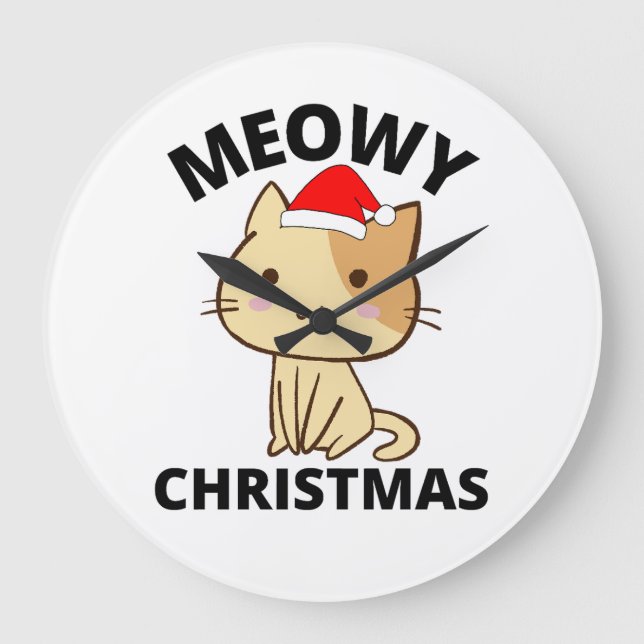 Meowy Christmas       Large Clock (Front)