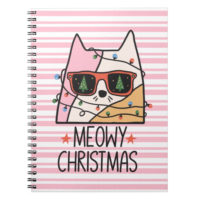 Meowy Christmas Lights Notebook (Front)