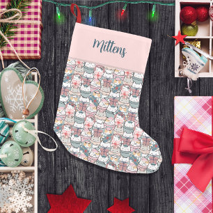 Meowy Christmas Magic Monogram Multi-Pattern Cat Small Christmas Stocking