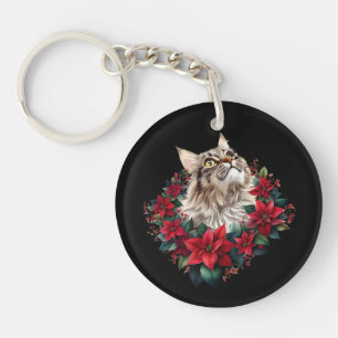 Meowy Christmas Maine Coon Cat  Keychain
