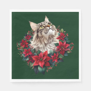 Meowy Christmas Maine Coon Cat Napkin