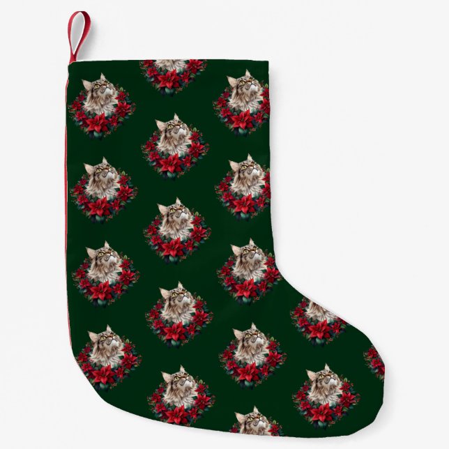Meowy Christmas Maine Coon Cat  Small Christmas Stocking (Front)