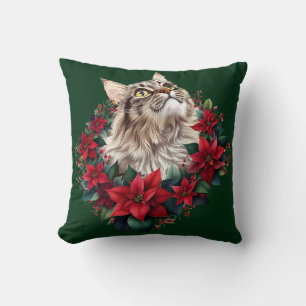 Meowy Christmas Maine Coon Cat  Throw Pillow