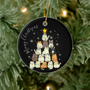 Meowy Christmas Merry Cat Tree Ceramic Ornament