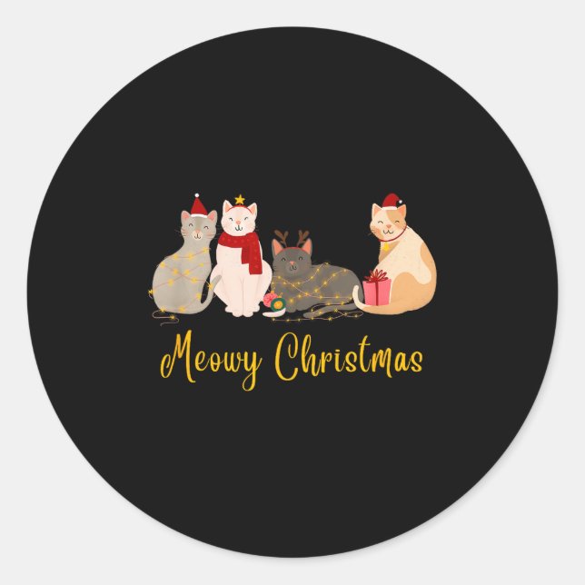 Meowy Christmas - Merry Christmas For Cat Lovers  Classic Round Sticker (Front)