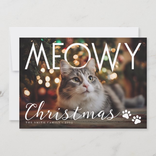 Meowy Christmas Modern Photo Holiday Card (Front)