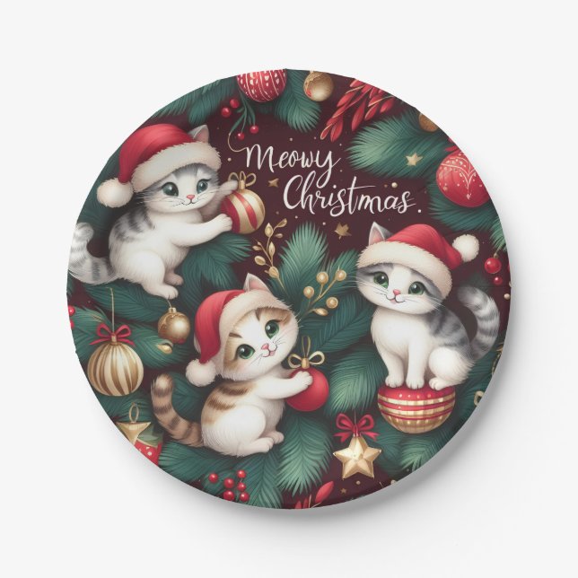 Meowy Christmas -  Paper Plate (Front)
