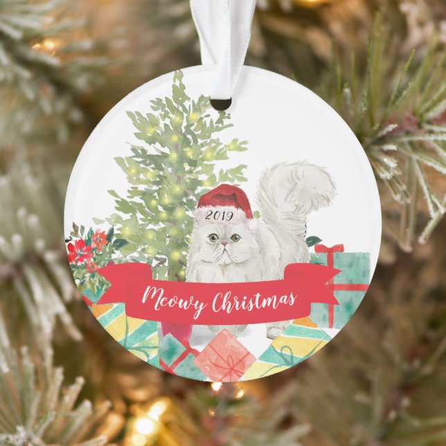 Meowy Christmas Persian Cat Ornament (Tree)