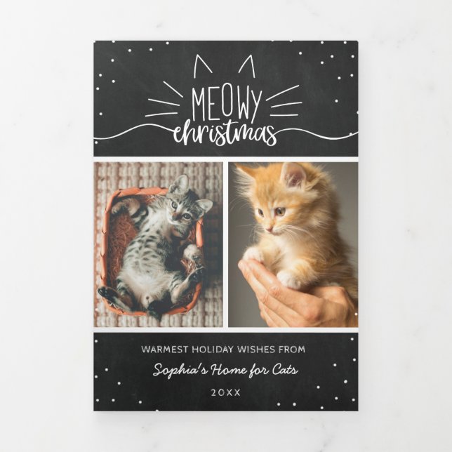 Meowy Christmas Photo Collage Cat Shelter Tri-Fold Holiday Card (Cover)