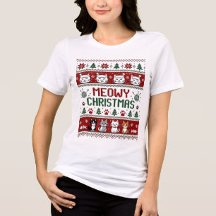 Meowy Christmas Pixel Art Cat and Controller Winte Tri-Blend Shirt