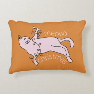 Meowy Christmas Preppy Pink Cat  Accent Pillow