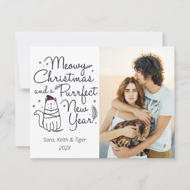 Meowy Christmas & Purrfect New Year Cat Christmas  Holiday Card (Front)