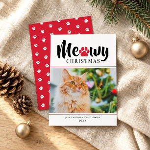 Meowy Christmas Red Cat Pawprint Photo