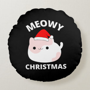 Meowy Christmas Round Pillow