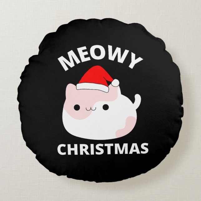 Meowy Christmas       Round Pillow (Front)