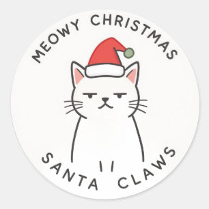 Meowy christmas santa claws funny classic round sticker