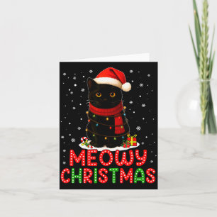 Meowy Christmas Santa Hat Funny Black Cat Men Wome Card