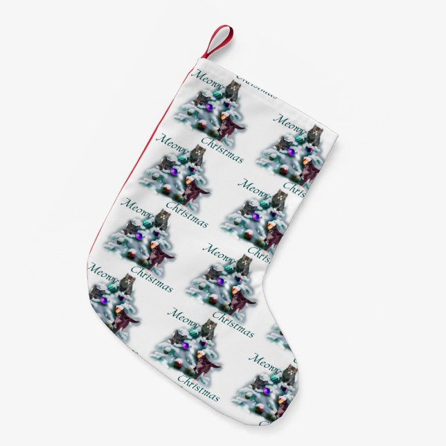 Meowy Christmas Small Christmas Stocking (Front (Hanging))