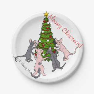 Meowy Christmas! Sphynx and Bambino plates