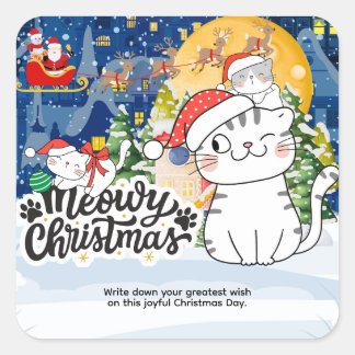 Meowy Christmas Square Sticker