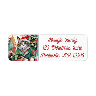Meowy Christmas Tabby Cat Return Address 