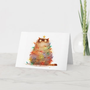 Meowy Christmas Tangled Cat Lights Greeting Card 