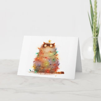 Meowy Christmas Tangled Cat Lights Greeting Card