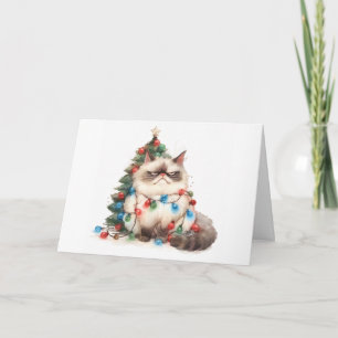 Meowy Christmas Tangled Cat Lights Greeting Card 