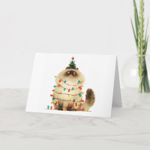Meowy Christmas Tangled Cat Lights Greeting Card