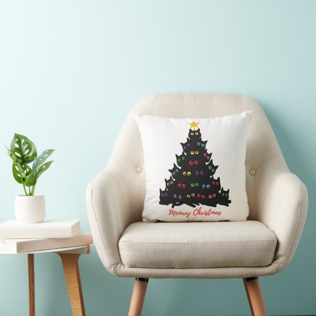 Meowy Christmas Throw Pillow (Chair)