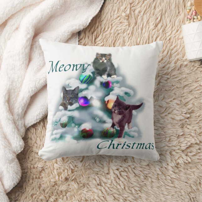 Meowy Christmas Throw Pillow (Blanket)