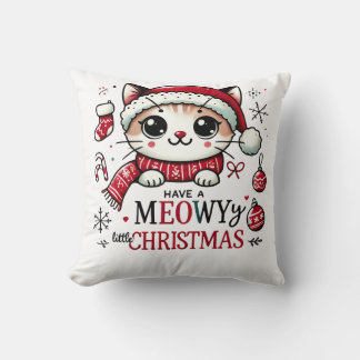 Meowy Christmas Throw Pillow