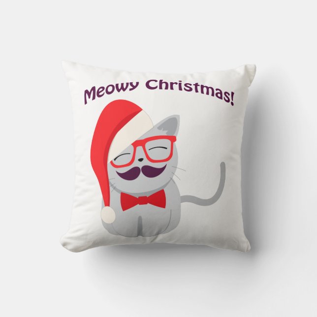 Meowy Christmas! Throw Pillow (Front)