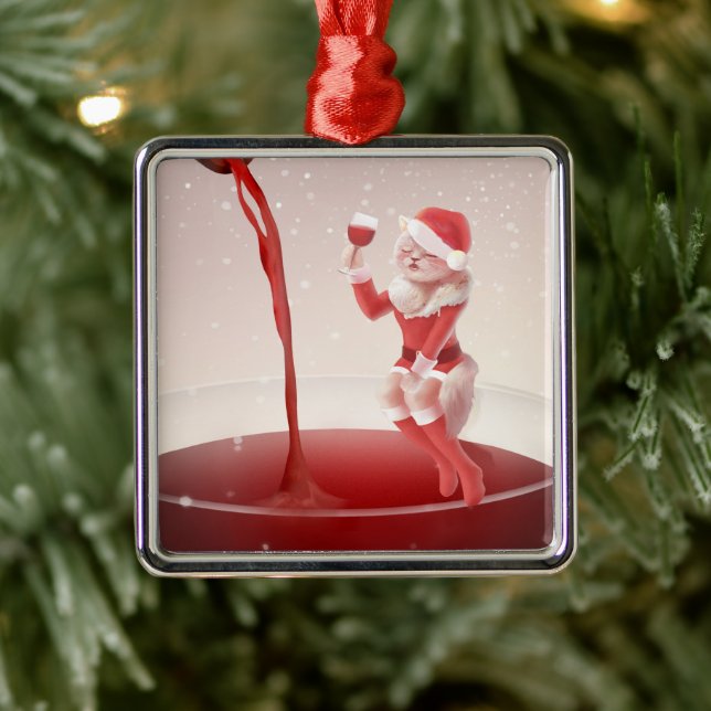 Meowy Christmas Toast Metal Ornament (Tree)