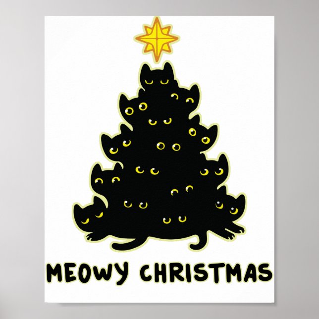 Meowy Christmas Tree Black Cat Sweatshirt Poster (Front)