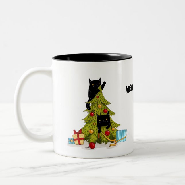 Meowy Christmas Tree Chats noirs Mug (Gauche)