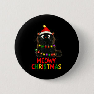 Meowy Christmas Tree Lights Black Cat Xmas Pajamas 2 Inch Round Button
