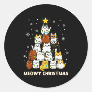 Meowy Christmas Tree Merry Catmas Cat Lover For Me Classic Round Sticker
