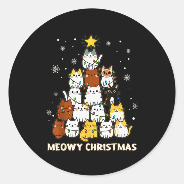 Meowy Christmas Tree Merry Catmas Cat Lover For Me Classic Round Sticker (Front)