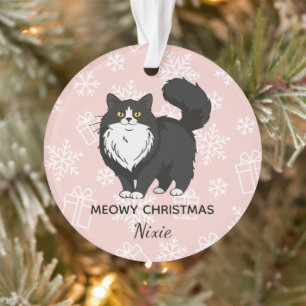"Meowy Christmas" Tuxedo Cat Mom Personalized Ornament
