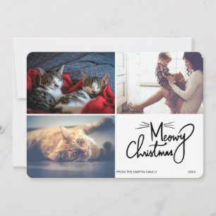 Meowy Christmas Unique Cat Themed Funny 3 Photo Holiday Card